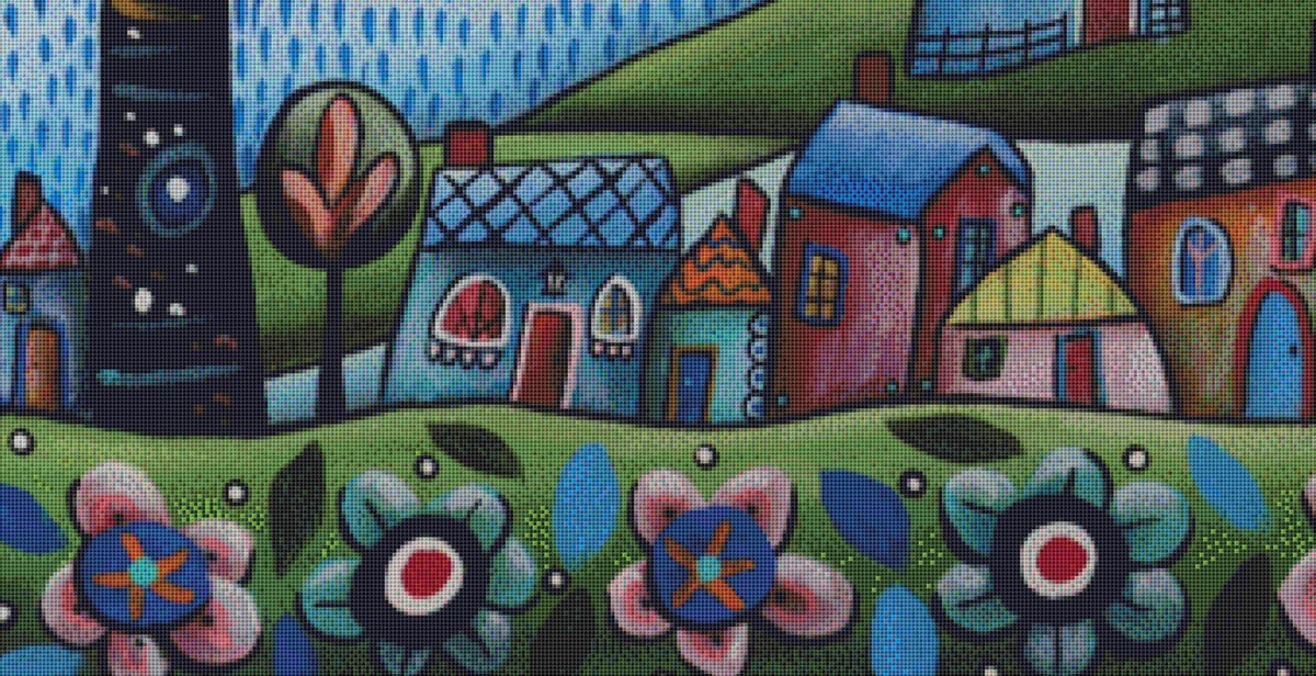Blues Village (Max Size/Color) counted cross stitch pattern by Karla Gerard