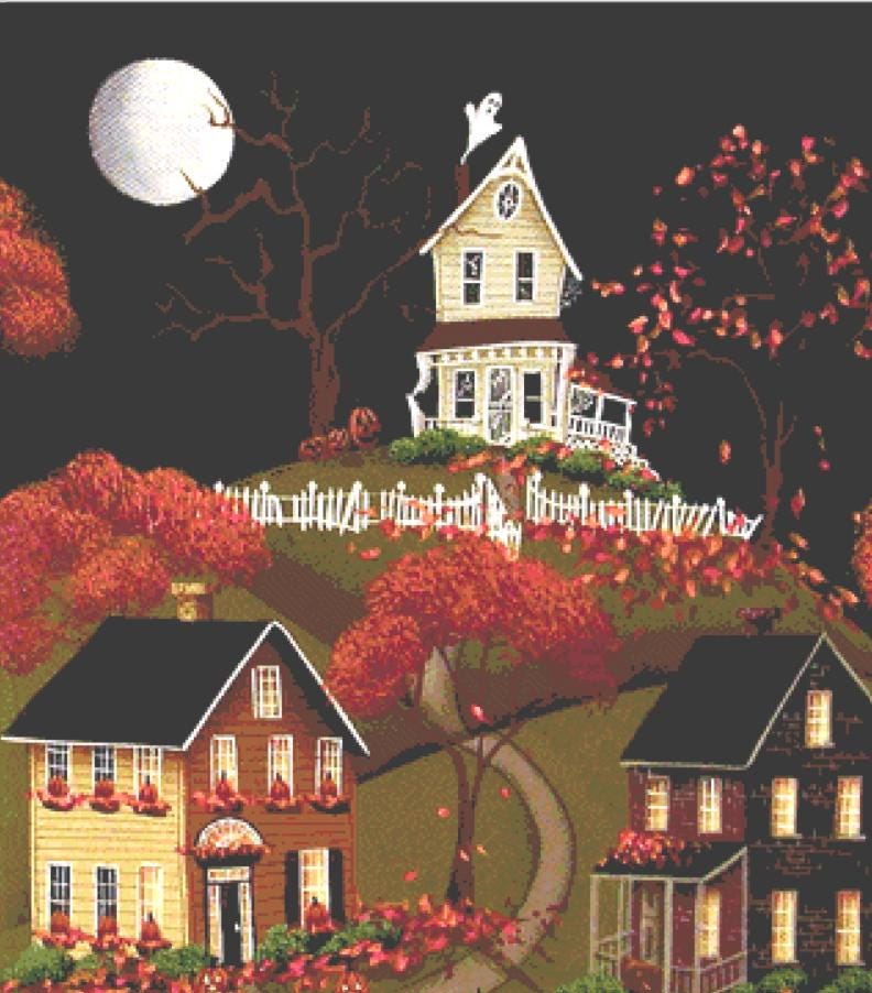 Haunted Hill cross stitch pattern by Catherine Holman/Ansada Licensing Group, LLC.