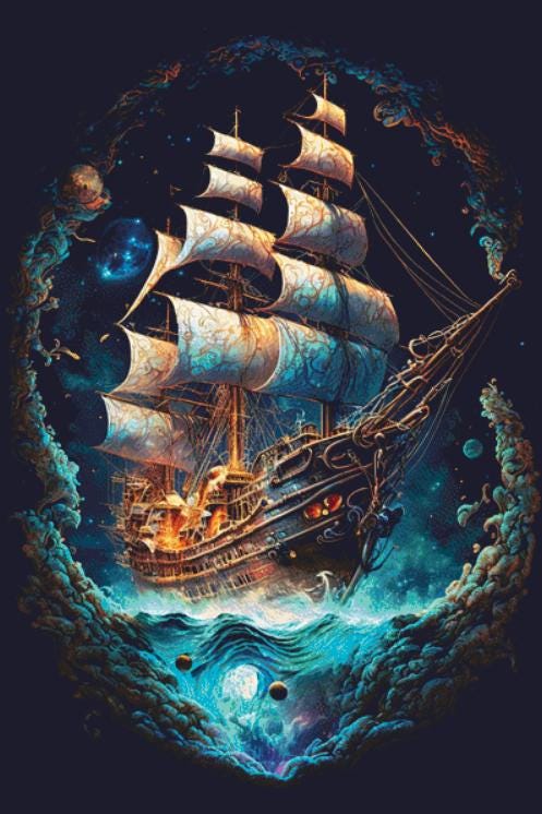 Cosmic Pirate Ship (Max Size/Color) counted cross stitch pattern by Digital Art Club AU