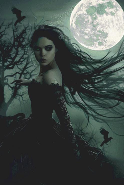 Witch of the Moon (Max Size) counted cross stitch pattern by The Art Revivalist