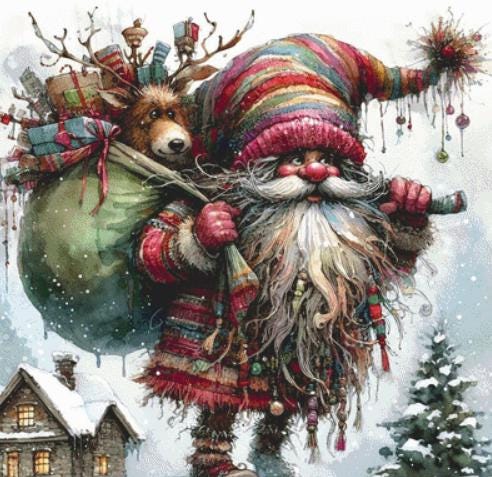 Bohemian Santa counted cross stitch pattern by Ingrid Jean