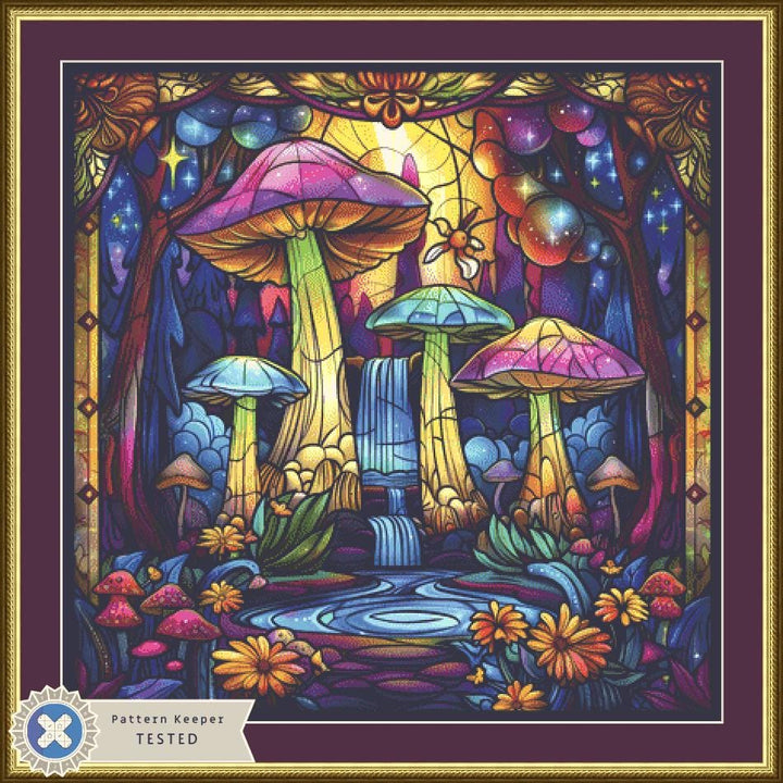 Mushroom Wonderland Stained Glass Enchantment counted cross stitch pattern by The Art Revivalist
