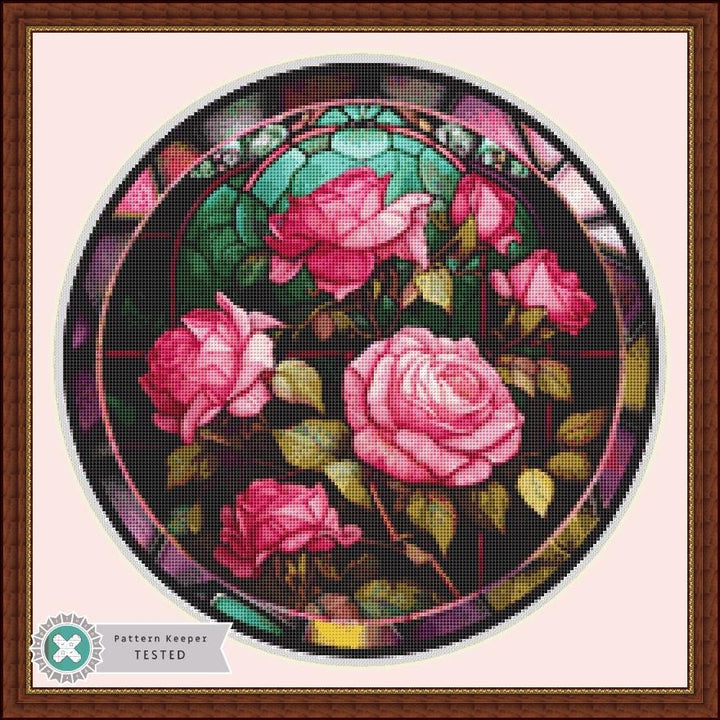 Stained Glass Rose (Round) counted cross stitch pattern by IvyCottageHome
