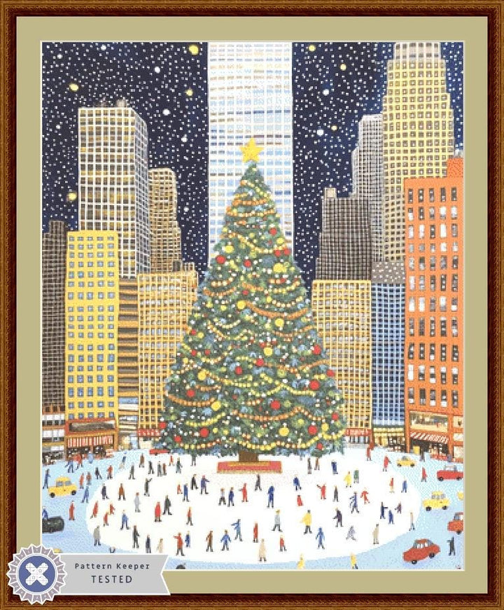 Skating Under the Christmas Tree counted cross stitch pattern by The Art Revivalist
