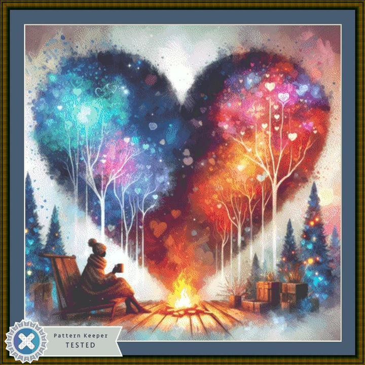 Cozy Winter Night counted cross stitch pattern by World of Love Hearts/Adrian G. Eyre