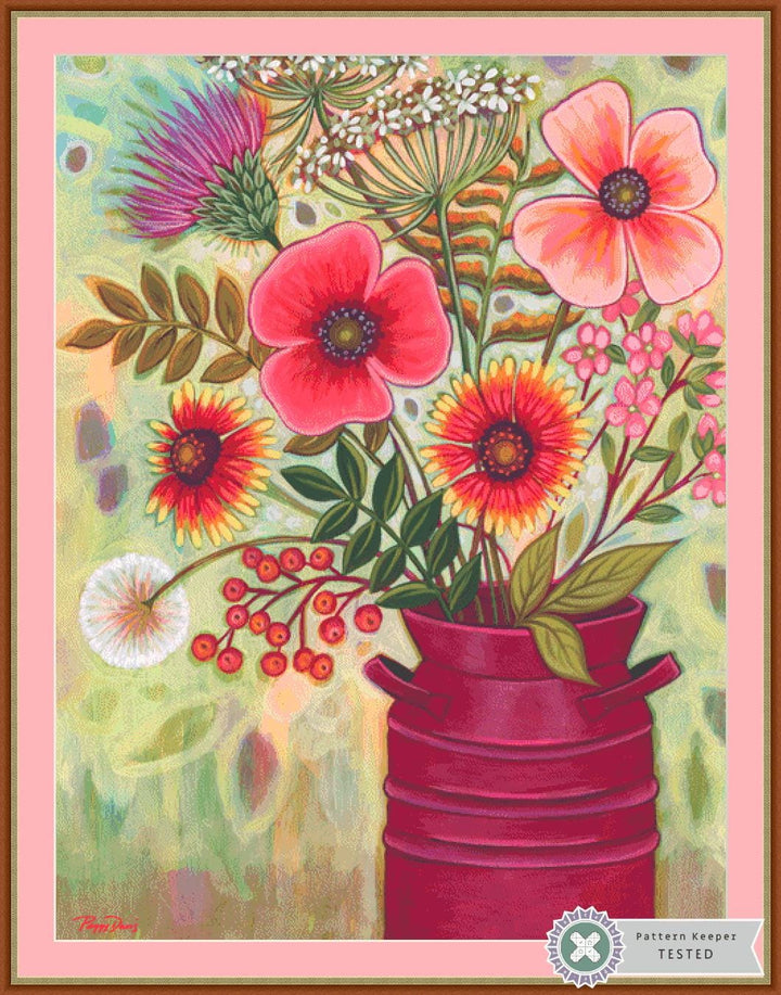 Cottage Floral Milk Can (Max Size/Color) counted cross stitch pattern by Peggy Davis/Porterfields Fine Art Licensing