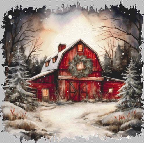 Christmas Barn counted cross stitch pattern by LemonBugDesignCompany