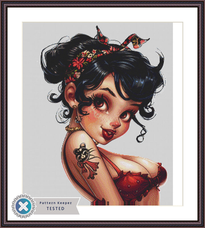 Pinup Betty No. 1 counted cross stitch pattern by Promptly Imagined