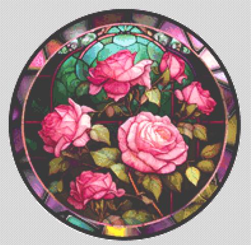 Stained Glass Rose (Round) counted cross stitch pattern by IvyCottageHome