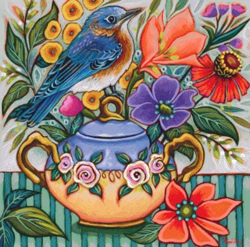 Kitschy Birds 1 counted cross stitch pattern by Peggy Davis/Porterfields Fine Art Licensing