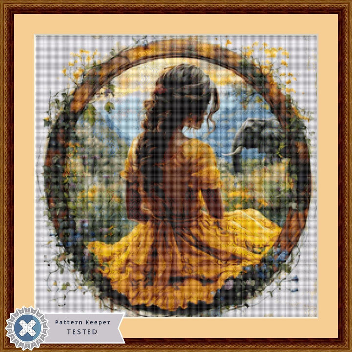 Serene Woman with Elephant (Small) counted cross stitch pattern by Eder Jose Rosa