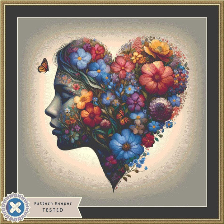 Floral Heart of Serenity counted cross stitch pattern by World of Love Hearts/Adrian G. Eyre