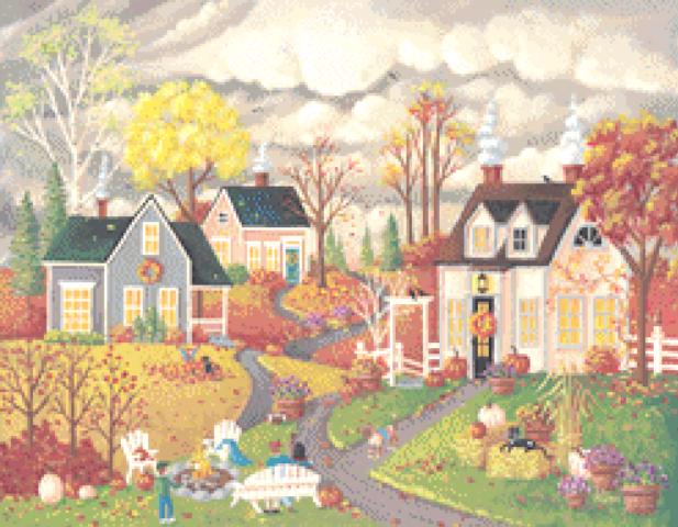 Cozy by the Fire (Small) counted cross stitch pattern by Kim Leo licensed by JMS Art Licensing