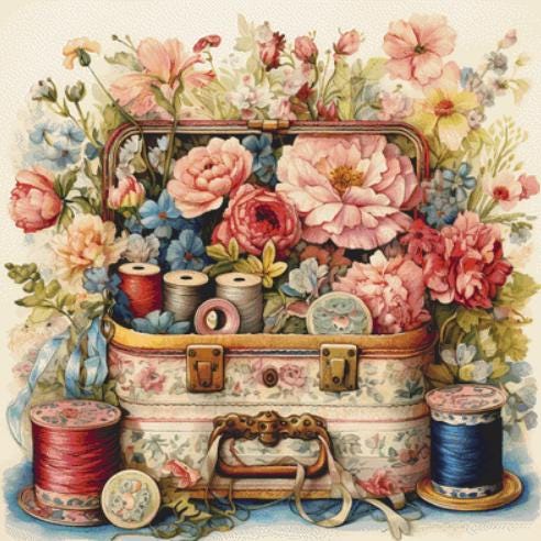 Elegant Floral Sewing Kit counted cross stitch pattern by Liededrom