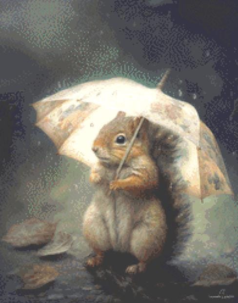 Chippy in the Rain (Small) counted cross stitch pattern by Tammy L. Gross