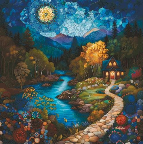 Whispers of Stars and Moon on the Way Home (Max Color) counted cross stitch pattern by IllustNation