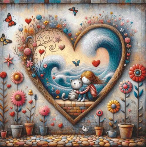 Cradled by Waves Filled with Love and Wonder counted cross stitch pattern by World of Love Hearts/Adrian G. Eyre