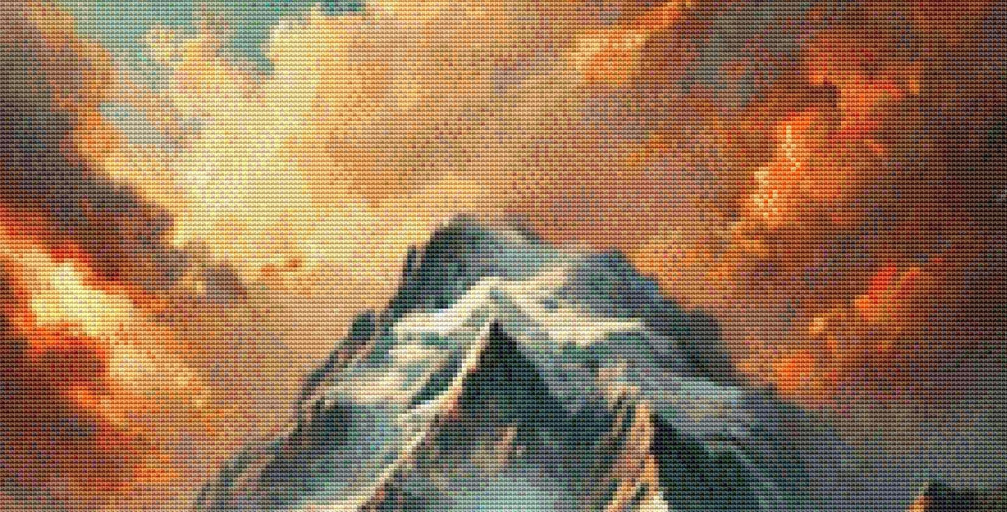 The Woman in the Field of Flowers and the Mountain counted cross stitch pattern by Eder Jose Rosa