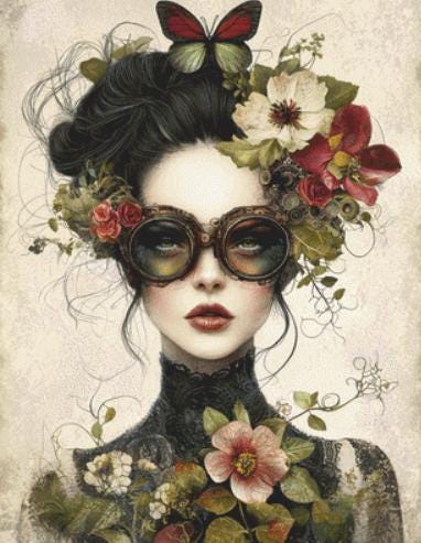 Spring Steampunk Woman 1 counted cross stitch pattern by Craft and Cherish