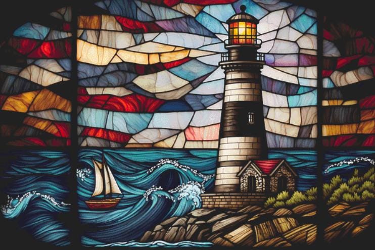 Stained Glass Lighthouse (Max Size/Color) counted cross stitch pattern ©Adobe Ext. License