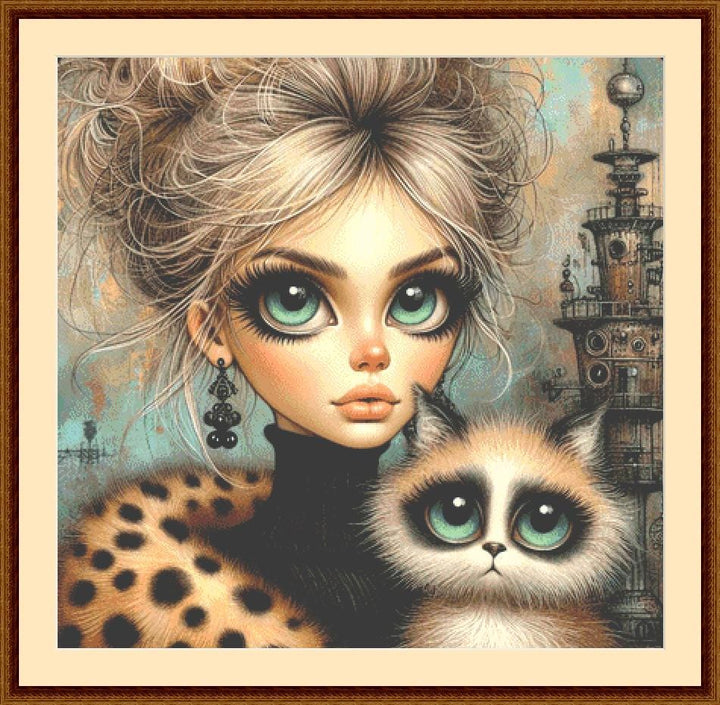 You Had Me at Meow counted cross stitch pattern by Ingrid Jean AI Art