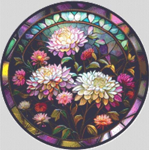 Chrysanthemum (Round) counted cross stitch pattern by Ivy Cottage Home