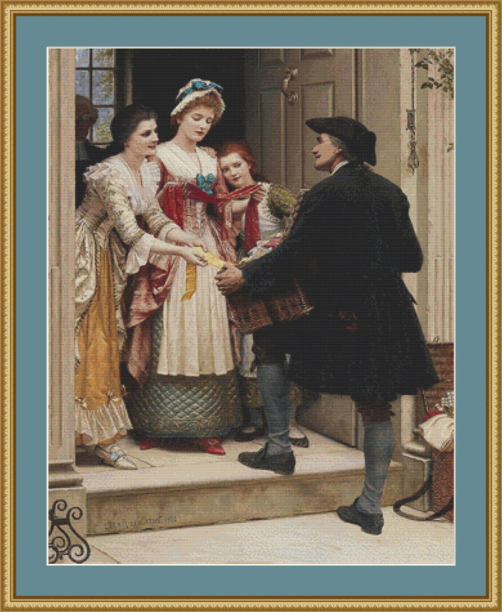 Ribbons and Laces for Very Pretty Faces counted cross stitch pattern by Edmund Blair Leighton 1904