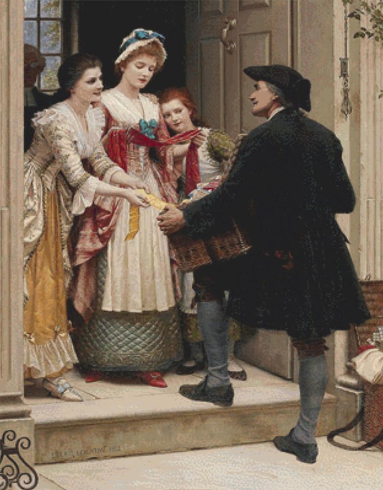 Ribbons and Laces for Very Pretty Faces counted cross stitch pattern by Edmund Blair Leighton 1904
