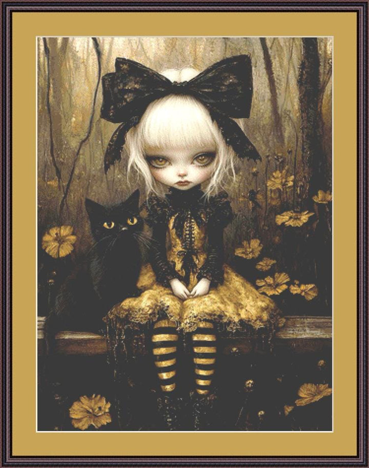 Sylvester the Black Cat counted cross stitch pattern by Ingrid Jean AI Art