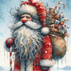 Weathered Santa (Small) counted cross stitch pattern by Ingrid Jean AI Art