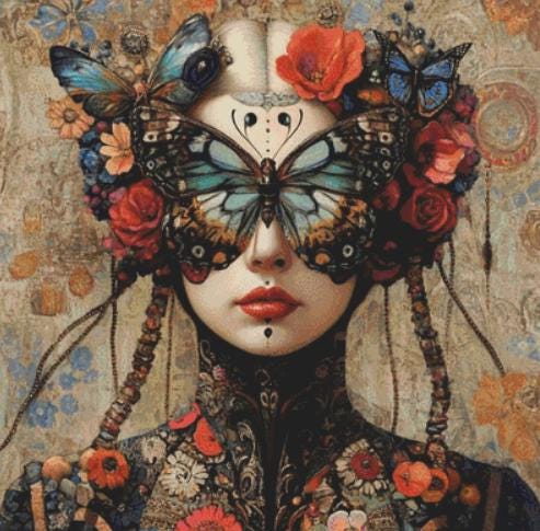 Butterfly Daze counted cross stitch pattern by Ingrid Jean AI Art