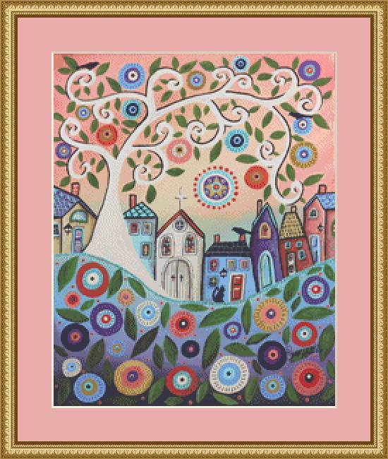 Stained Glass Church (Small) counted cross stitch pattern by Karla Gerard
