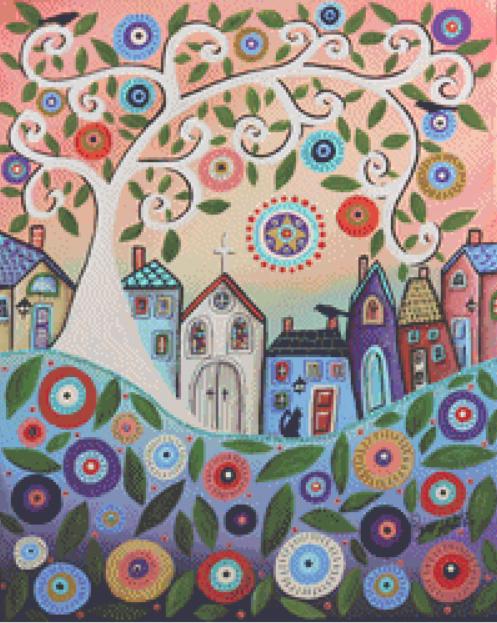 Stained Glass Church (Small) counted cross stitch pattern by Karla Gerard
