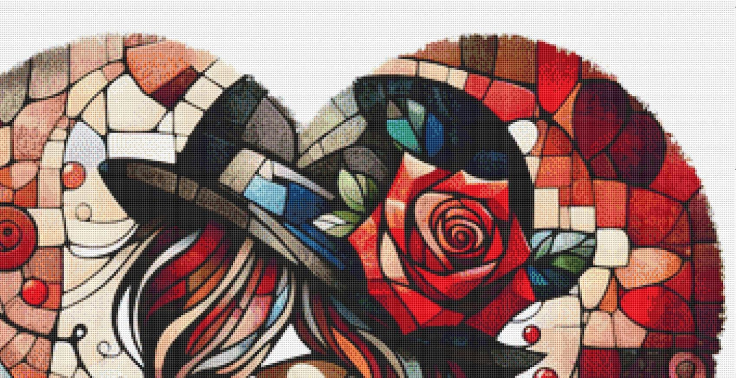 Mosaic Muse Artistic Stained Glass Heart counted cross stitch pattern by World of Love Hearts/Adrian G. Eyre