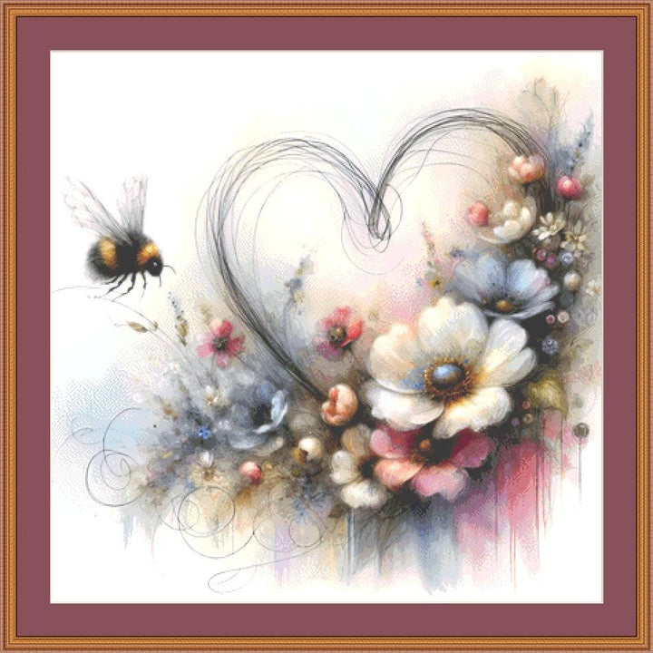 Floral Heart Bumblebee Soul counted cross stitch pattern by World of Love Hearts/Adrian G. Eyre