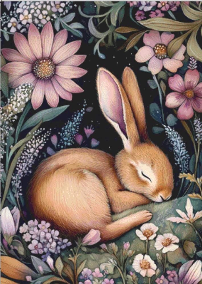 Sleeping Hare counted cross stitch pattern by Dutch Lady Mystic Art