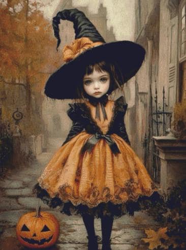 Trick or Treat counted cross stitch pattern by Ingrid Jean AI Art