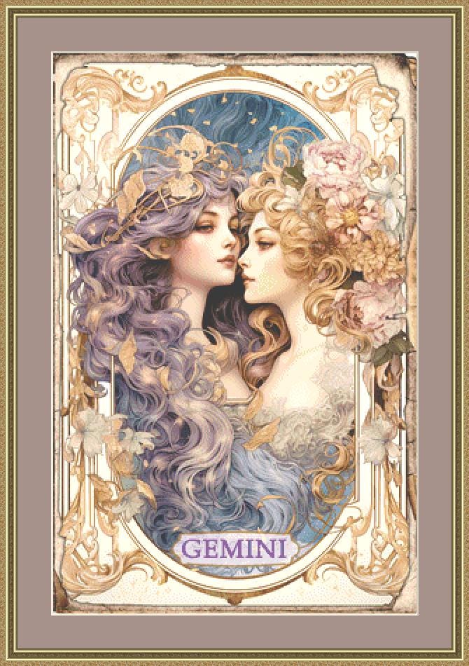 Zodiac - Gemini counted cross stitch pattern by Sharm Studio