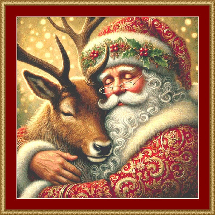 Tender Santa and Reindeer counted cross stitch pattern by Mystic Vision Gallery