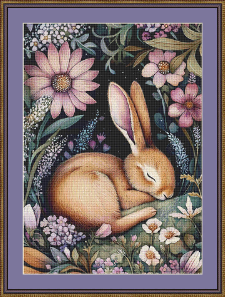 Sleeping Hare counted cross stitch pattern by Dutch Lady Mystic Art