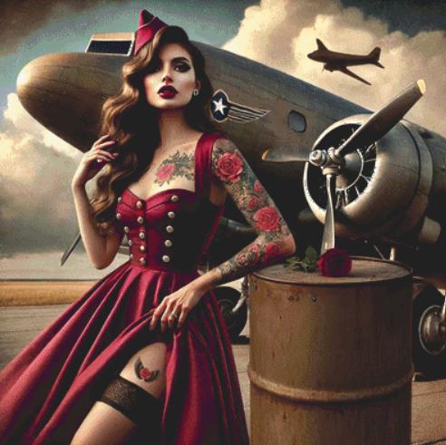 Aviator Pin-Up counted cross stitch pattern by Mystic Vision Gallery