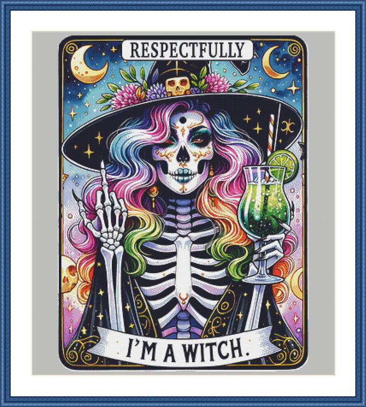 Respectfully I'm a Witch counted cross stitch pattern by Pixel Paige Studio