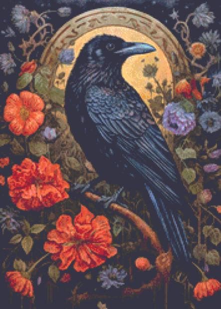 Gothic Botanical Raven (Small) counted cross stitch pattern by Dutch Lady Mystic Art