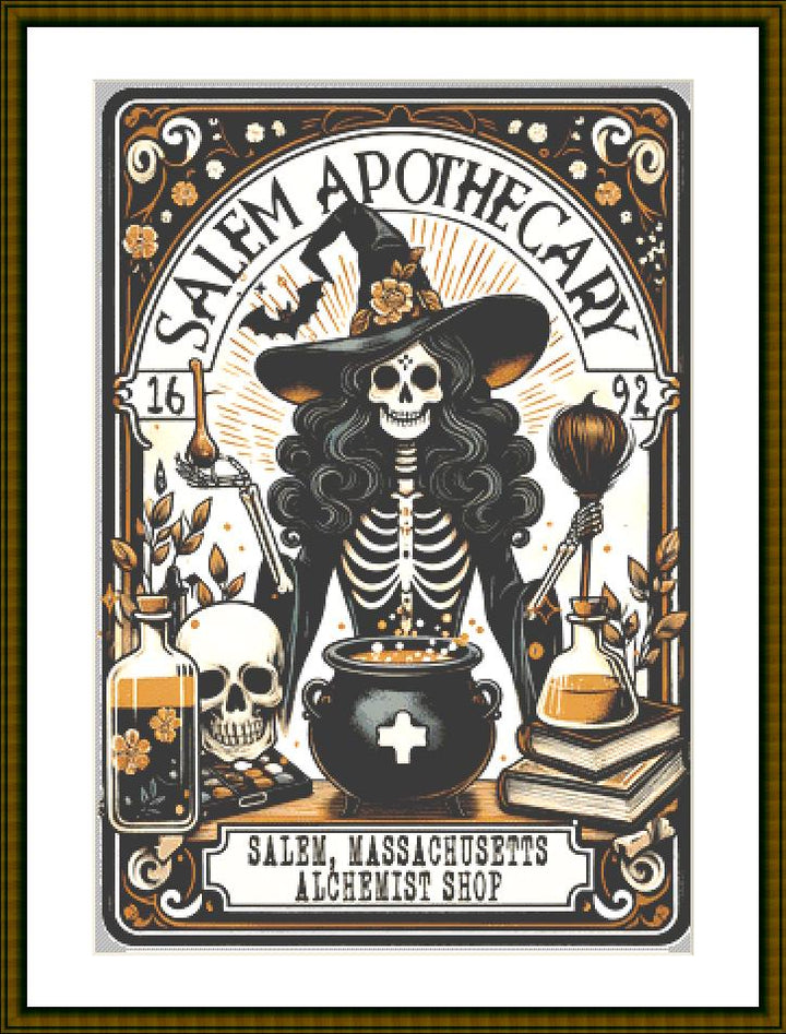 Salem Massachusetts Apothecary counted cross stitch pattern by Pixel Paige Studios