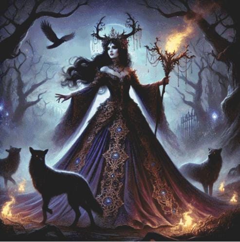 Hecate Goddess of Witchcraft counted cross stitch pattern by Mystic Vision Gallery
