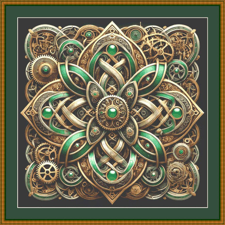 Steampunk Celtic Mandala counted cross stitch pattern by Mystic Vision Gallery