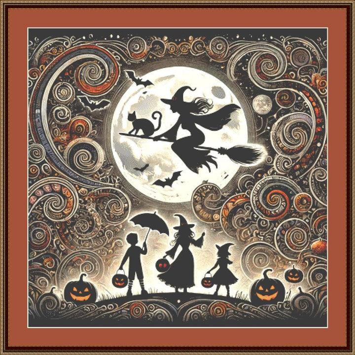 Whimsical Full Moon Halloween counted cross stitch pattern by World of Love Hearts/Adrian G. Eyre