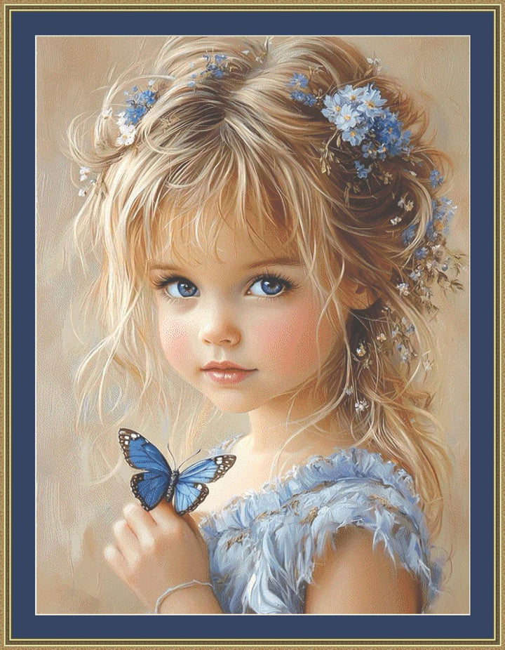Blue Eyed Girl (Max Size/Color) counted cross stitch pattern by Ingrid Jean AI Art