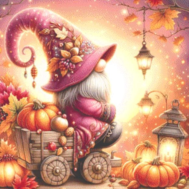 Cozy Autumn Gnome (Small) counted cross stitch pattern by AdneLStudio