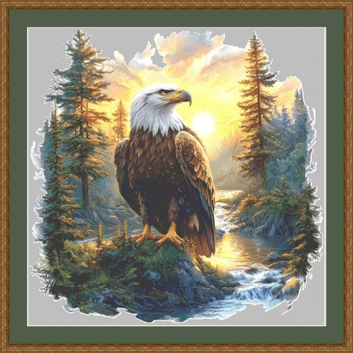 Sunset Forest Eagle counted cross stitch pattern by Inkberry Creations